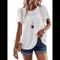 thumbnail image 2 of Blusas de Verano para Mujer, Cuello Redondo, Corta, Blusas Casuales de con Dobladillo de Encaje Fluido, Ropa de Moda 2025 L, 2 of 10