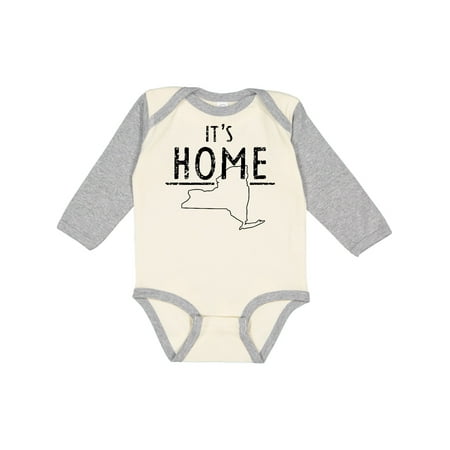 

Inktastic It s Home- State of New York Outline DIstressed Text Gift Baby Boy or Baby Girl Long Sleeve Bodysuit