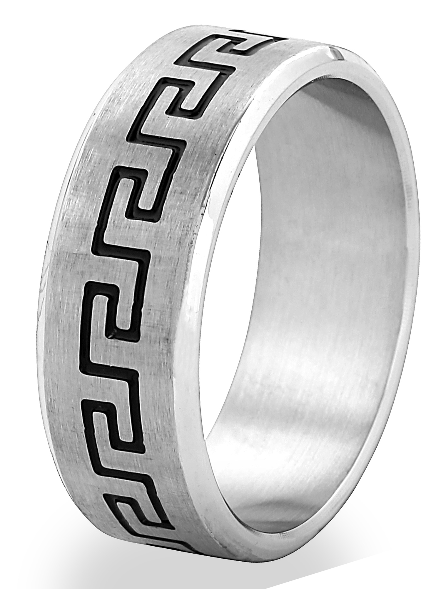 Coastal Jewelry Brushed Finish Stainless Steel Etched Greek Key Ring