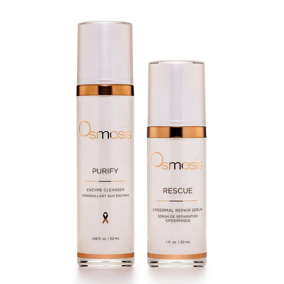 OSMOSIS Facial Cleanser and Serum Kit, PURIFY (1.69oz) Enzyme Gentle Exfoliating Facial Cleanser, RESCUE (1oz) Epidermal Repair Facial Serum Calms Skin