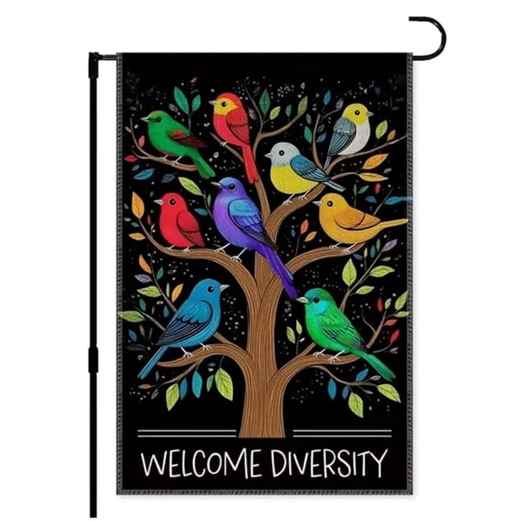 Welcome Diversity Garden Flag Yard Decoration Gifts, Double Sided Farmhouse Outdoor Lawn Decor Yard Flag, Funny Rainbow Diverse Birds Welcoming Sign, Unity Equality Community Pride Flags