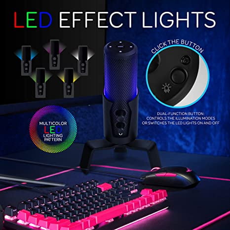 Pyle Selectable Pickup Pattern RGB USB Microphone - 4 Recording Modes Cardioid Condenser Audio Mic