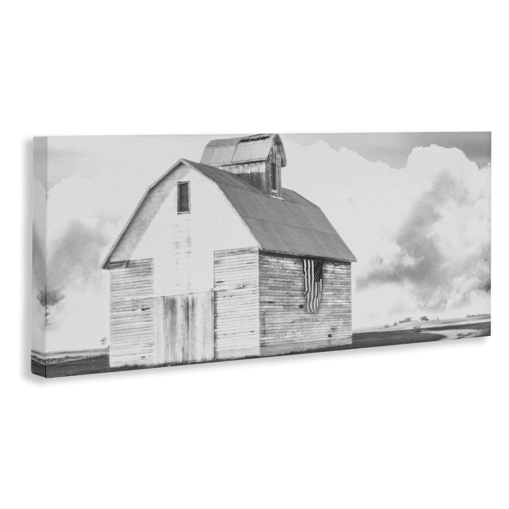 Stupell Industries USA Flag on Barn Patriotic Painting Wrapped Canvas Art Print Wall Art, 48 x 20