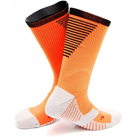 Lian LifeStyle Big Boy's 1 Pair High Crew Athletic Sports Socks Size L/XL XL0028-03Orange w/Black Strip