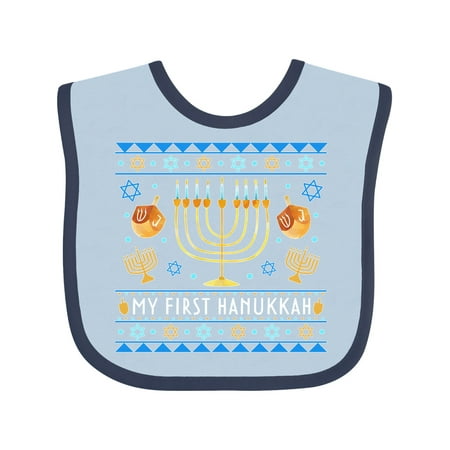 

Inktastic My 1st Hanukkah Sweater Style Design Menorah and Dreidels Gift Baby Boy or Baby Girl Bib