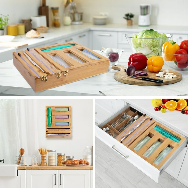 Meiliweser Ziplock Bag Storage Organizer for Kitchen Drawer, Openable Top  Bamboo Holders, Compatible with Ziploc, Solimo, Glad, Hefty for Gallon