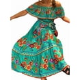 thumbnail image 3 of Women's Mexican Maxi Dress Off the Shoulder Sleeveless, Floral Print Long Beach Dress for Summer, Bohemian Vacation Green XXL, 3 of 8