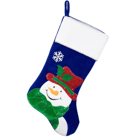 Northlight 20 Royal Blue Embroidered Velveteen Snowman Christmas Stocking with White Cuff