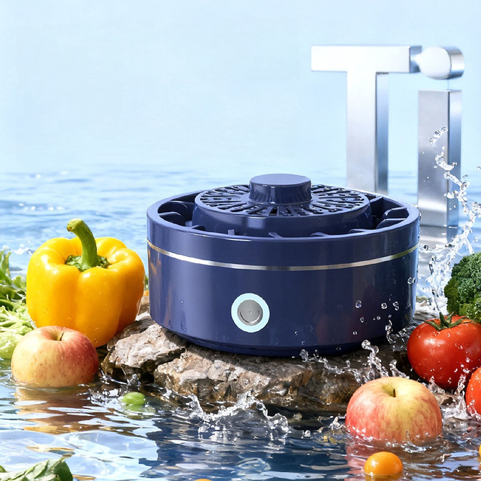 USB Rechargeable Wireless Fruit and Vegetable Cleaner Purifier, Portable Ion Technology Washing Machine - Electric Sanitizer for Meat Vegetables Utensils (Blue)