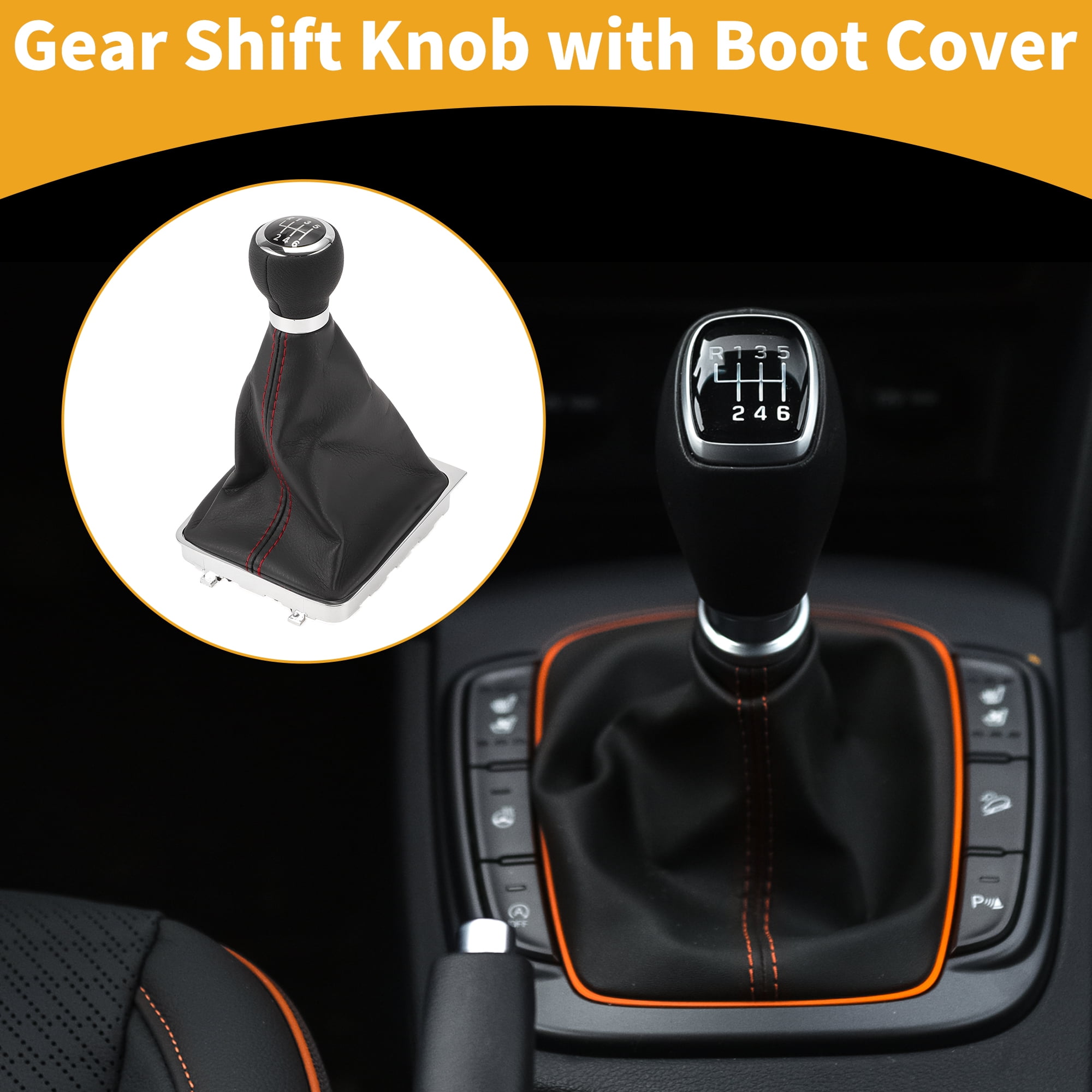 Unique Bargains 6 Speed Manual Gear Shifter Knob with Cover No.3C0711113A - Car Shift Lever Knob - for VW Passat 2006-2010 Plastic Faux Leather Black Red - 1 Pc