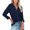 thumbnail image 2 of Fashion Long Sleeve Shirt for Womens Button Down Blouse Loose Fit Casual V-Neck Tops Solid Color Tunic Blouses, 2 of 5