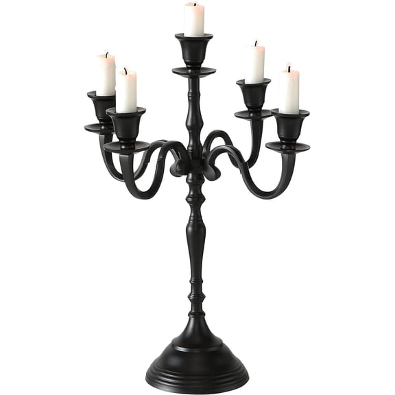 Hamptons Five Candle Candelabra, Rustic Black Finish, Centerpiece, Hand Crafted of Cast Aluminum Nickel, 15.75 inches