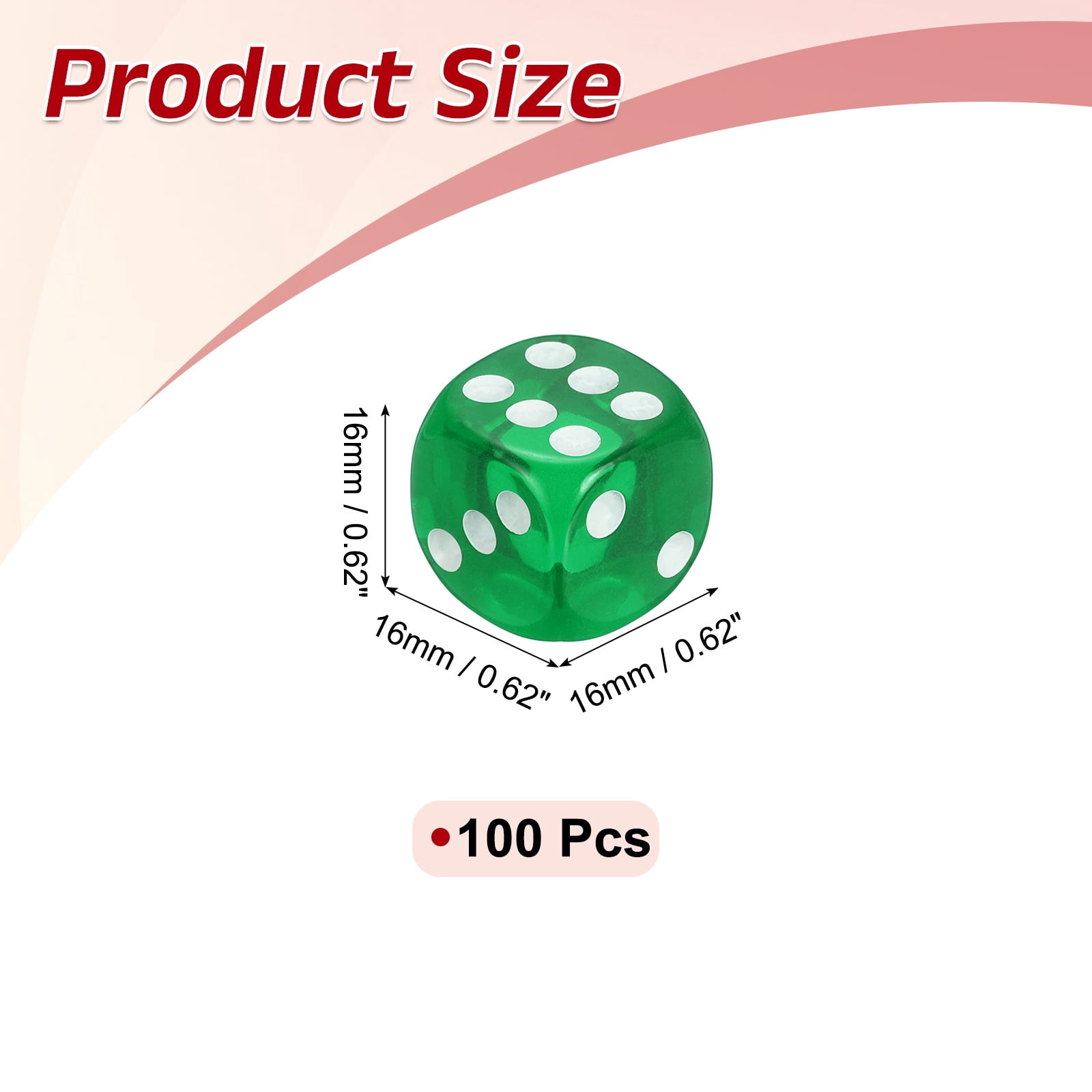 100Pcs Translucent Polyhedral Dice 16mm Square Dice W Rounded Edge, Green
