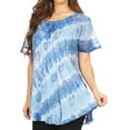 thumbnail image 3 of Sakkas Flavia Womens Everyday Blouse Top with Tie-dye & Block Print Light and Soft - Light Blue - Plus Size, 3 of 5