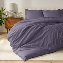 Bare Home Organic Cotton Duvet Cover Set, 260 Thread Count, Percale Weave, Full/Queen, Dusty Purple
