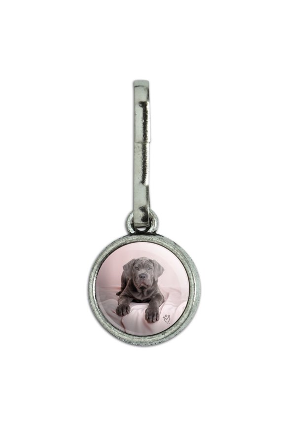 Neapolitan Mastiff Dog in Bed Antiqued Charm Clothes Purse Suitcase Backpack Zipper Pull Aid