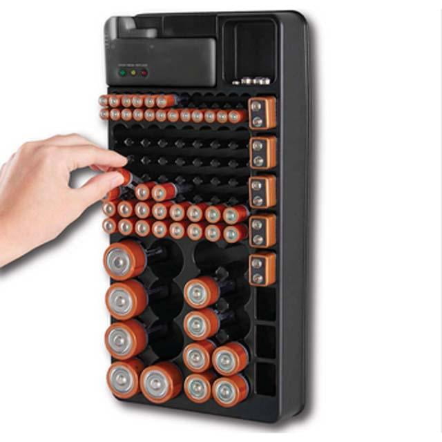 301651 BATTERY ORGANIZER W/TESTER HOLDS 98 BATTERIES TESTS AAA AA C D