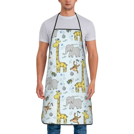 

Chef Aprons for Men and Women - giraffe monkey_A Oil-Resistant Bib Aprons for Cooking Waterproof BBQ Grilling Kitchen Aprons Gifts for Women and Men