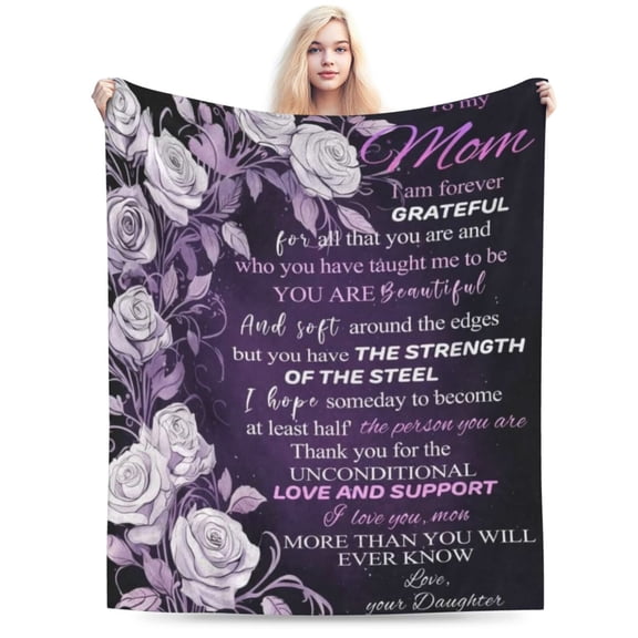 to My Mom Flannel Throw Blanket, Thick Purple Flowers Blanket 50x40