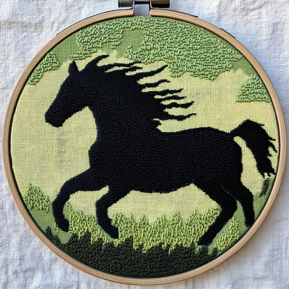 Punch Needle kits Black Horse Silhouette Easy for Beginners DIY Punch Needle Yarn Starter Embroidery Set for Craft lovers with Printed Pattern and Hoop for Home Decor 20x20cm(3)