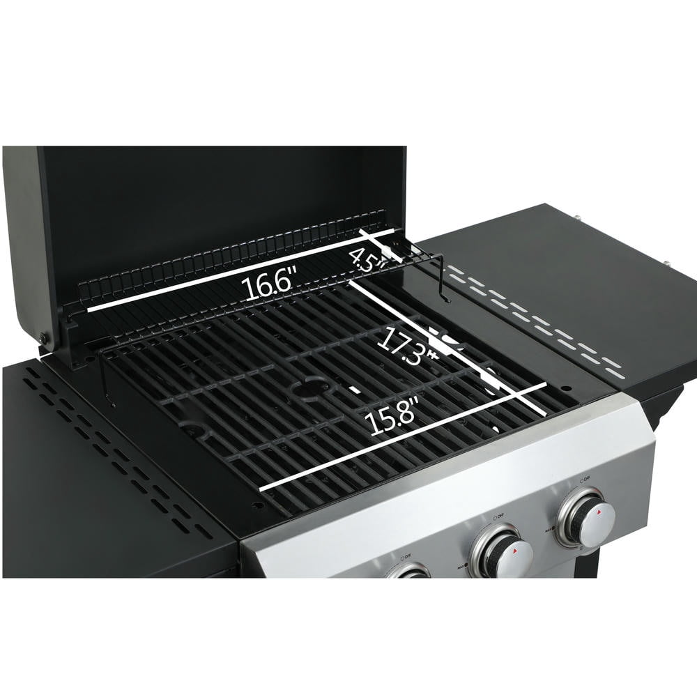 Barara King BBQ Grill, Outdoor Camping Grill,3-Burner Propane Gas BBQ Grill, SS Plancha, 36900BTU Output With Wire Enamel Cooking Grids