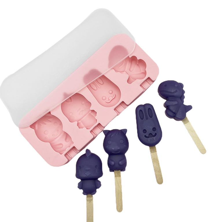 Cute Rabbit Popsicle Molds Silicone Rabbit Ice Pop Molds Homemade Popsicle  Silicone Mold with 100pcs Popsicle Sticks Reusable Easy Release Summer Ice
