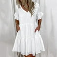 thumbnail image 2 of asddcavvf Robes pour Femmes Robe d'Été Col en V Mode Manches Courtes Plissée Mini Jupe, 2 of 6