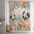 thumbnail image 5 of Pink Orange Flowers Shower Curtain Set, Waterproof Shower Curtains for Bathroom, Spring Floral Rooster Farmhouse Washable Fabric Cloth Bath Curtain for Bathtub Decoration with Hooks 54x78 Inches, 5 of 9