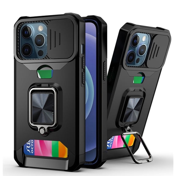 Case For IPhone 16 Pro Max/16 Plus/16 Pro/16, Sliding Camera Cover Card Holder Case Magnetic Kickstand Shell