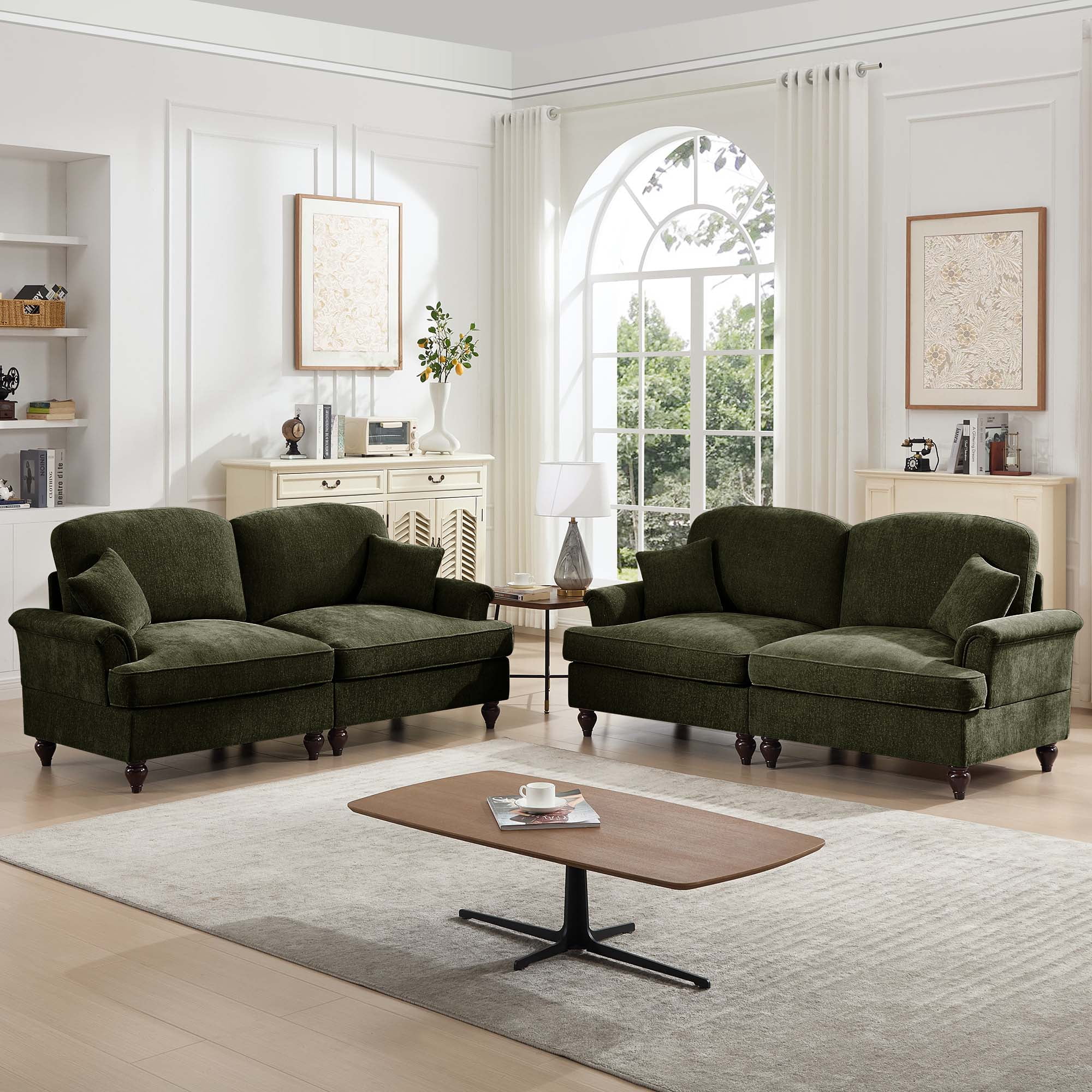 Firscook 76” Chenille 2 Piece Sofa Set, Oversized Loveseat Couch Set for Living Room, Green