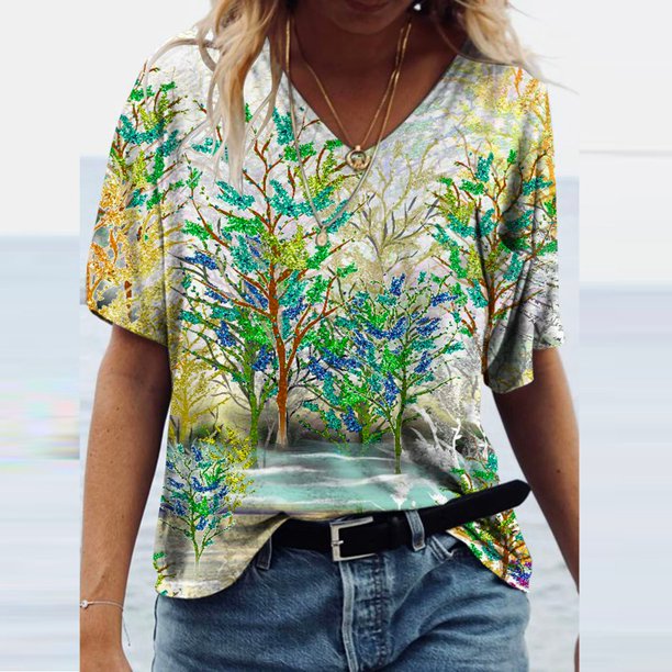 Pntutb moda adulta mujer cuello redondo manga corta tops camiseta estampados sueltos cortos Pntutb Pntutb-6939