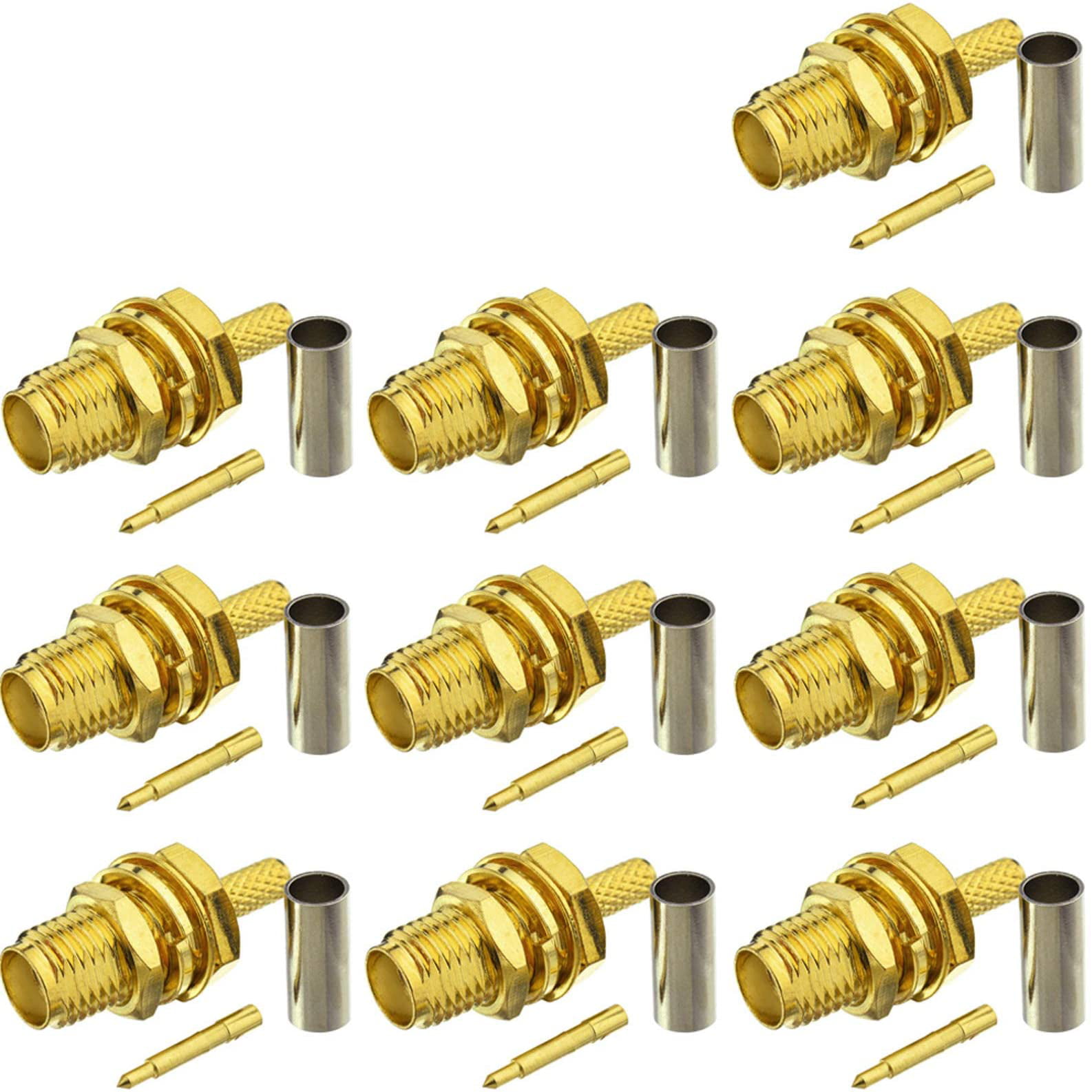 10 PCS Gold Plated Crimp SMA Male Straight Connector Adapter for RG174 RG188 RG316 /LMR100 Cable 