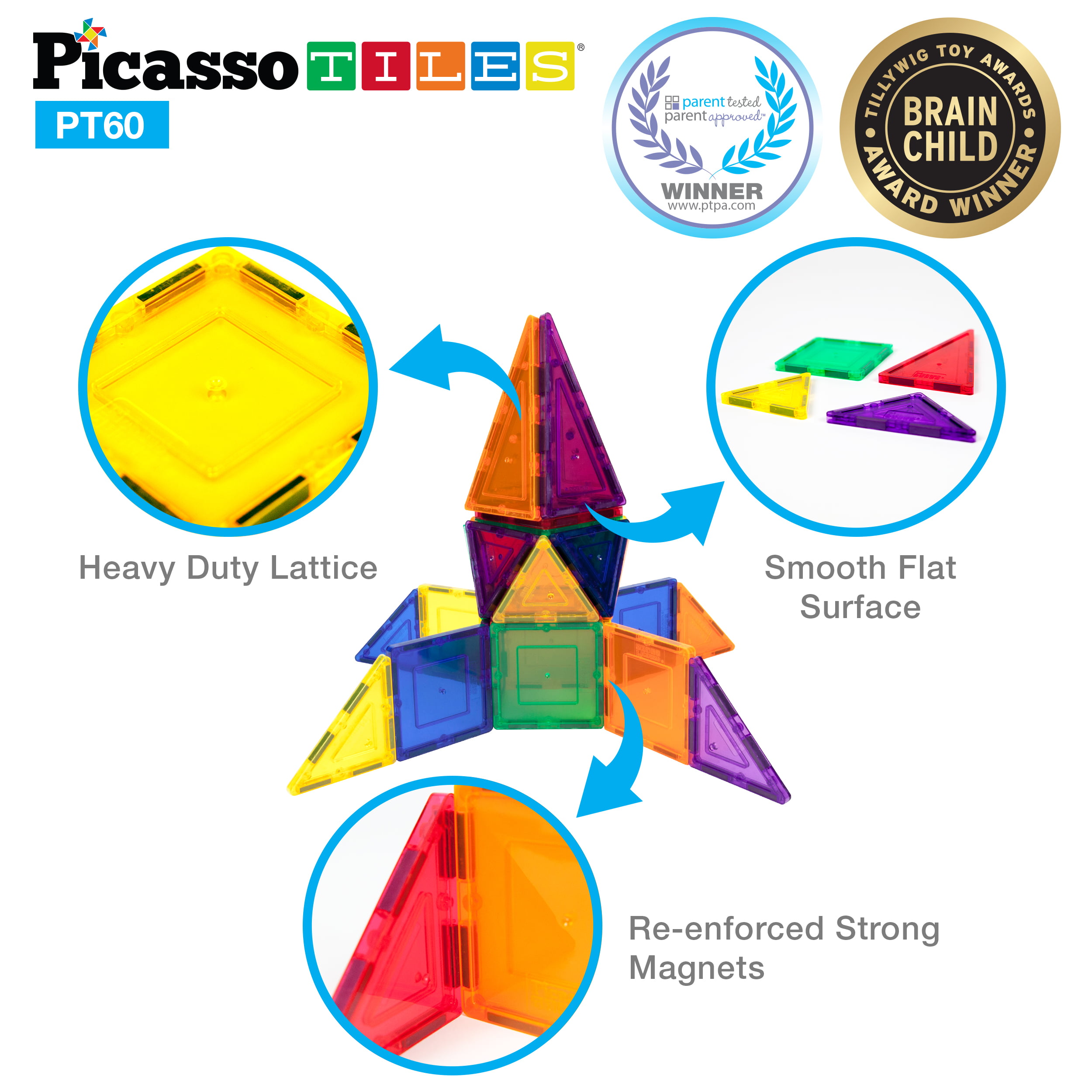for sale online 60-Piece PicassoTiles PT60 Magnet Building Set 