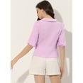 thumbnail image 3 of Blusa De Manga Corta Con Cuello De Peter Pan Para Mujer Rosa morado M, 3 of 5