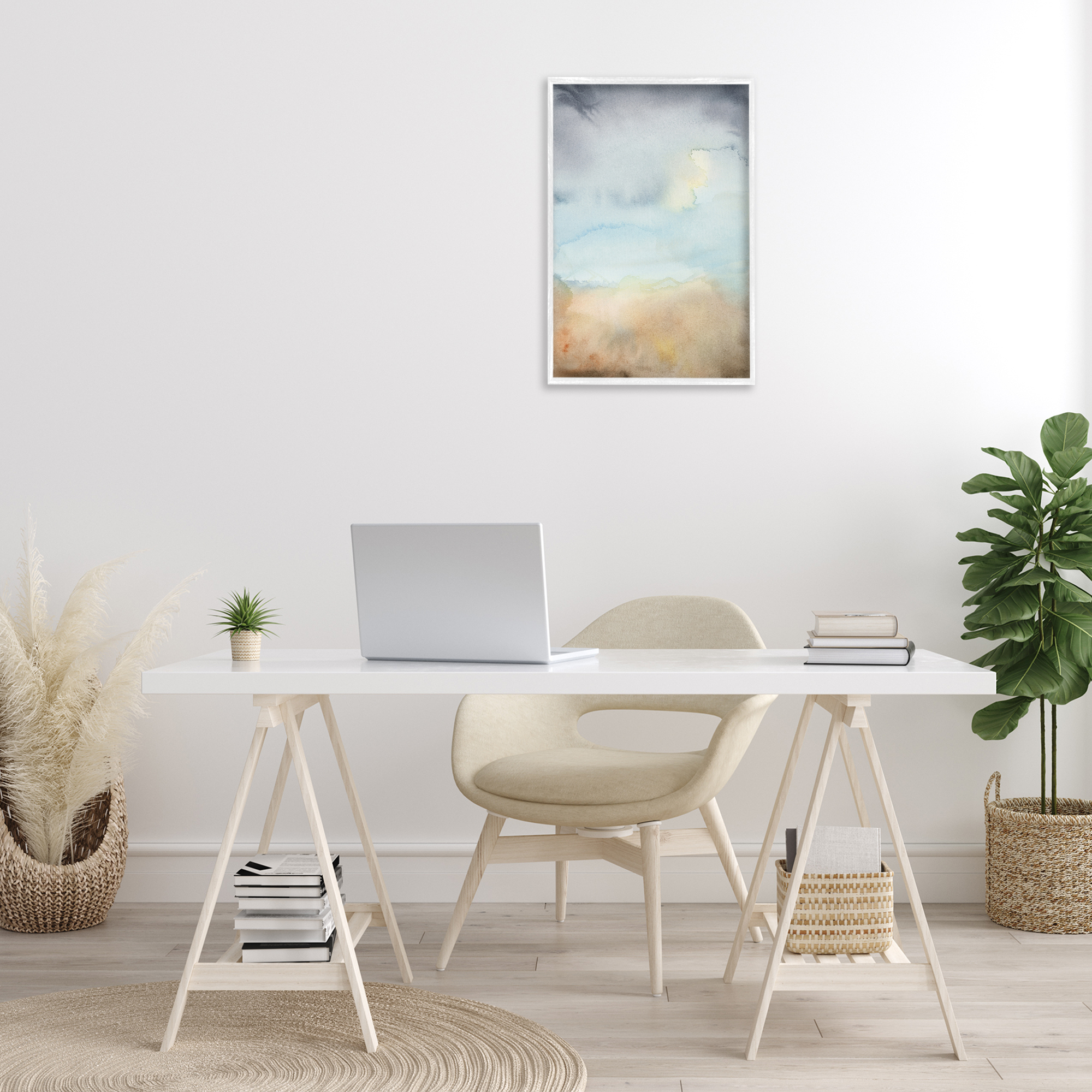 Stupell Industries Soft Fluid Landscape Abstract Painting White Framed Art Print Wall Art, 16 x 24