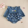 thumbnail image 2 of CAICJ98 Newborn Baby Girl Romper Ruffle Long Sleeve 3D Flower Embroidery Denim Jeans Bodysuit with Heandband Fall Winter Outfit Clothes (Light Blue,3-6 Months), 2 of 7
