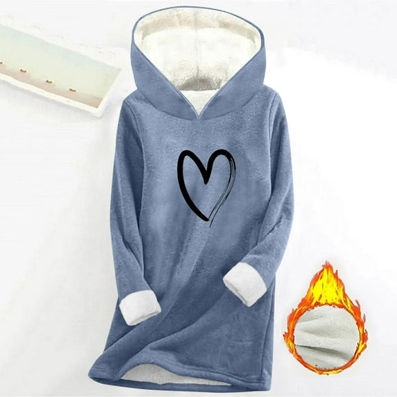Neewe Women's Thickened Warm Sweatshirt Casual Long Sleeved Pullover Tops Winter Hooded Sweatshirt
