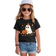 thumbnail image 4 of Girls Short Sleeve Halloween Shirts Cute Pumpkin Printed Soft Cotton Lightweight Pullover T- Shirts Black 2-3 Years, 4 of 6