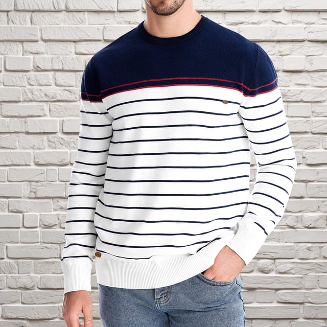 Pisexur Chandails Hommes Doux et Confortables Chandails d'Automne Chandail à Col Rond pour Homme Chandail à Manches Longues Chandail de Base Haut Chandail Marine,2TG