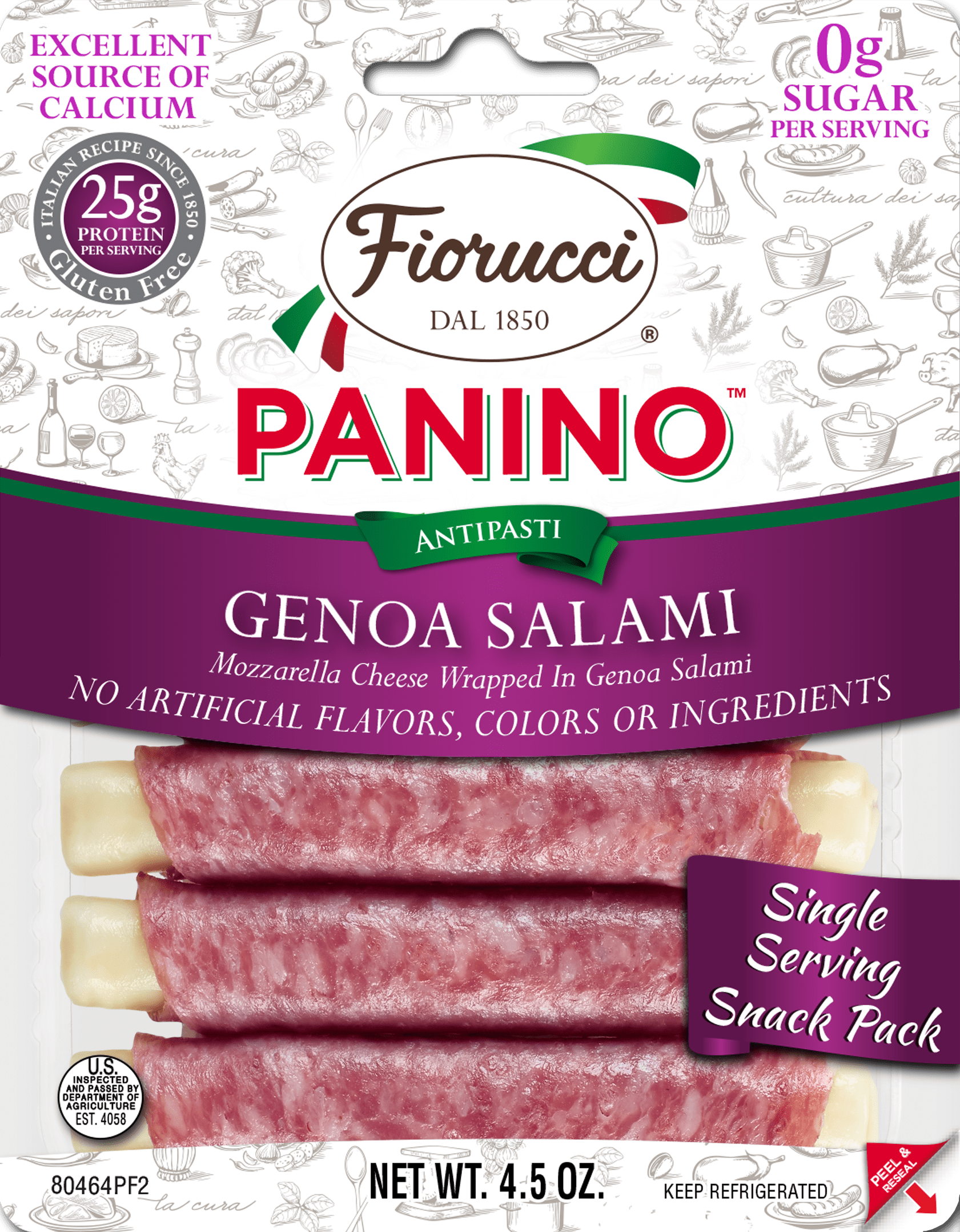 Fiorucci Genoa Salami and Mozzarella Panino, 4.5 oz, 6 Count