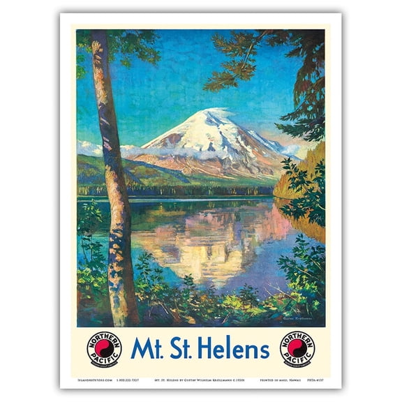 Mt. St. Helens - Spirit Lake Washington - Northern Pacific Railway - Vintage Railroad Travel Poster by Gustav Wilhelm Krollmann c.1920s - Master Art Print (Unframed) 9in x 12in