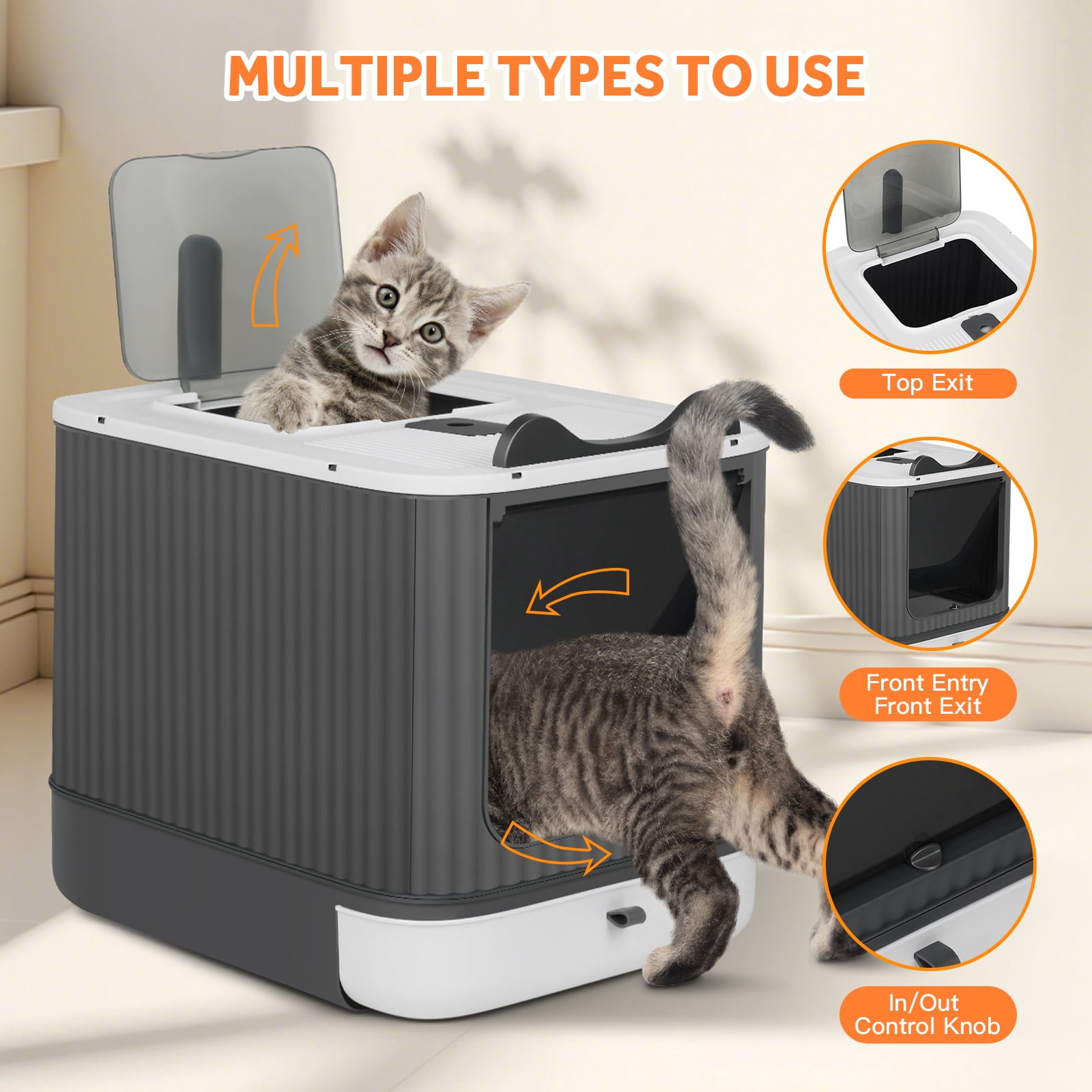 PHANCIR Enclosed Cat Litter Box with Lid, Easy to Clean with Includes Scoop & 4 Charcoal Deodorizer Bags