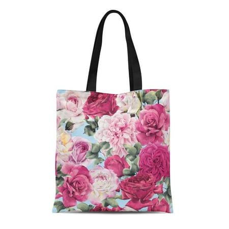ASHLEIGH Canvas Tote Bag Colorful Flower Floral Pattern Roses Watercolor Green Summer Abstract Durable Reusable Shopping Shoulder Grocery Bag