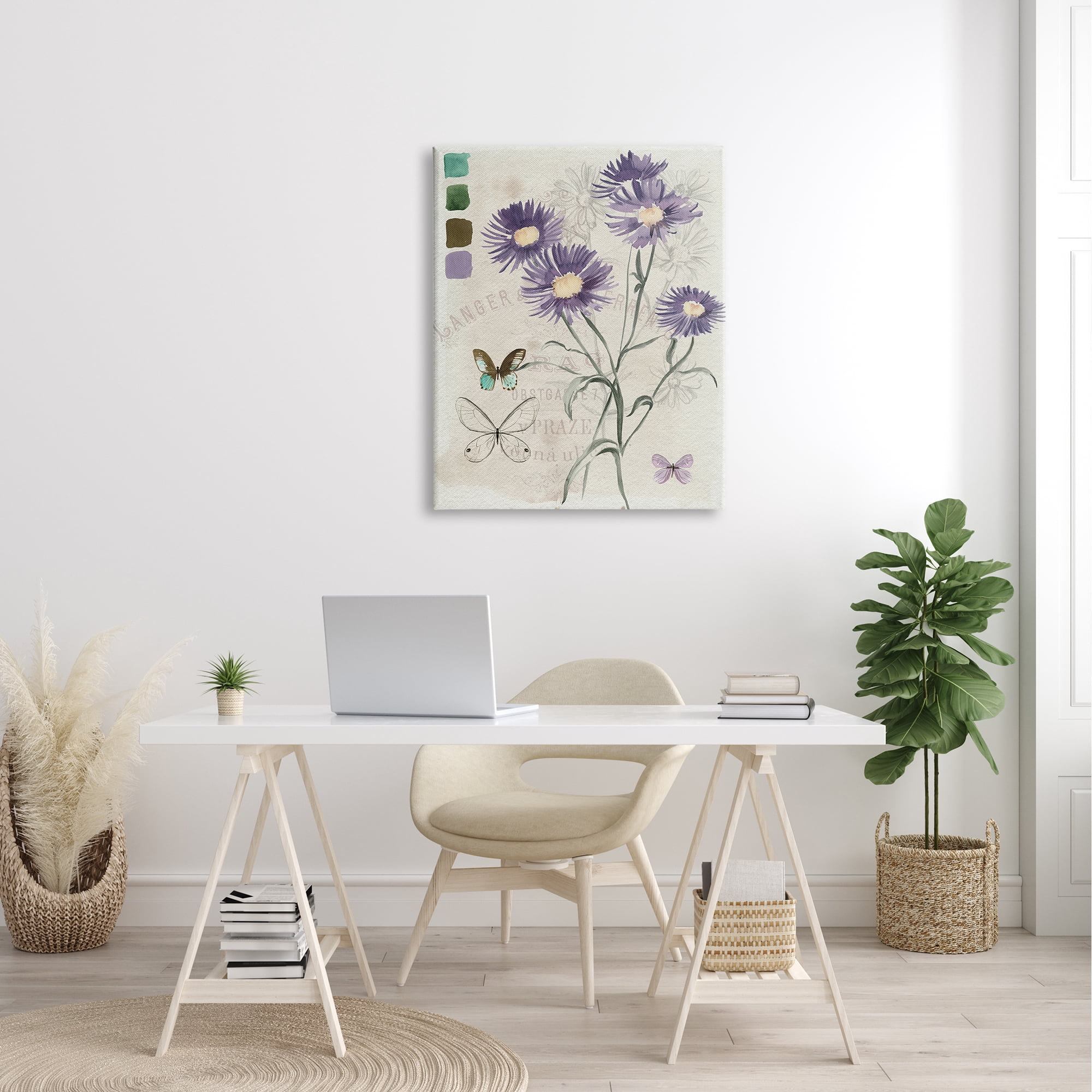 Stupell Industries Wild Flower Butterfly Stencil Vintage Paint Hue Palette,30 x 40, Design by Jennifer Paxton Parker