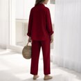 thumbnail image 5 of Bbyeadc 2 Piece Linen Sets for Women Long Sleeve Collared Button Down Shirt Comfort Drawstring Pants Going Out Travel Sets,Red (XXL), 5 of 5