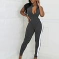 thumbnail image 2 of aidice Athletic Jumpsuits for Women Ribbed Lapel Neck Hidden Zipper Sleeveless Workout Pants Rompers, 2 of 9