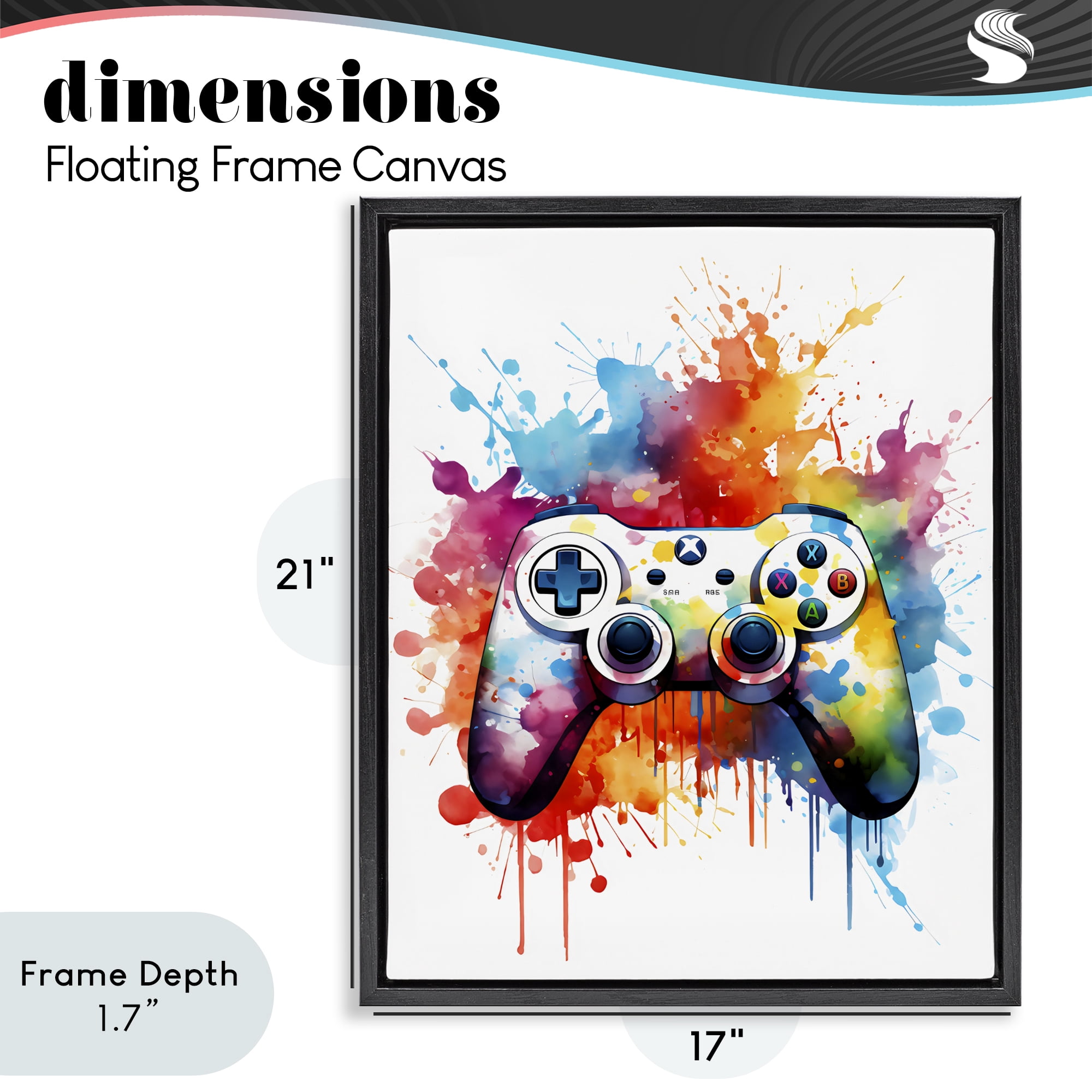 Stupell Industries Color Burst Game Controller Black Framed Floater Canvas Wall Art, design by Creative Studio