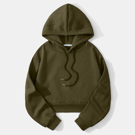 Delayuji Fashion A short, simple, fashionable and versatile casual solid color warm hooded sweatshirt for women