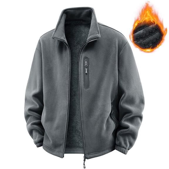 SYMOID Big & Tall Men's Gray Fleece Jacket - Warm Plush Lining, Full Zip Stand Collar, Nylon Spandex Stretch, Zip Pockets, Adjustable Hem, Size 4XL for Casual/Outdoor