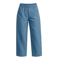 thumbnail image 6 of JGGSPWM Womens Pants Cropped Wide Leg Palazzo Pants Elastic Waist Button Detail Capris Beach Lounge Pant Capri Trousers Blue XXXL, 6 of 6